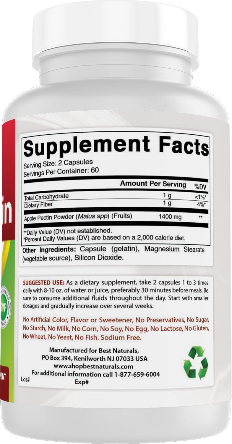 Best Naturals Apple Pectin 700 mg Dietary Fiber Intestinal Support 240 Capsules