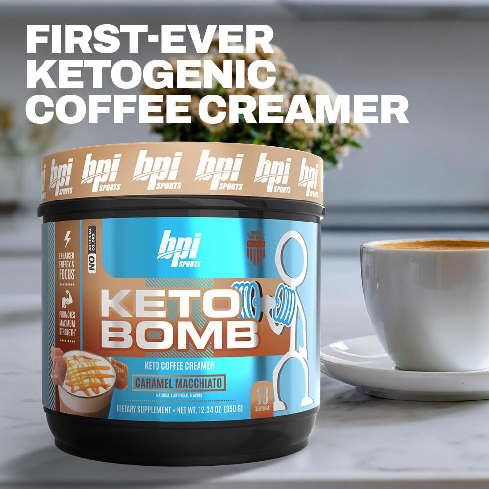 BPI Sports Keto Bomb Coffee Creamer Powder, Caramel Macchiato, 16.5 Servings