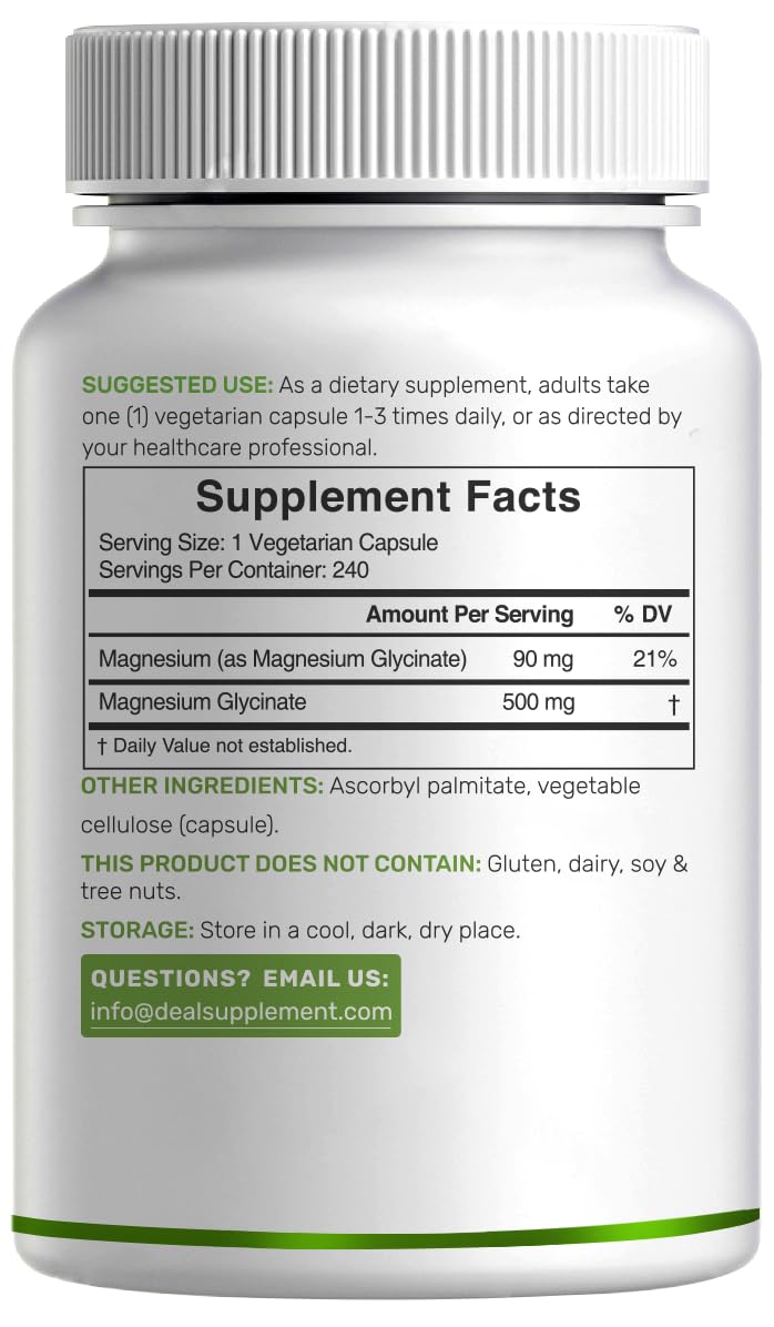 DEAL SUPPLEMENT Magnesium Glycinate 500mg Per Serving Capsule, 240 Count