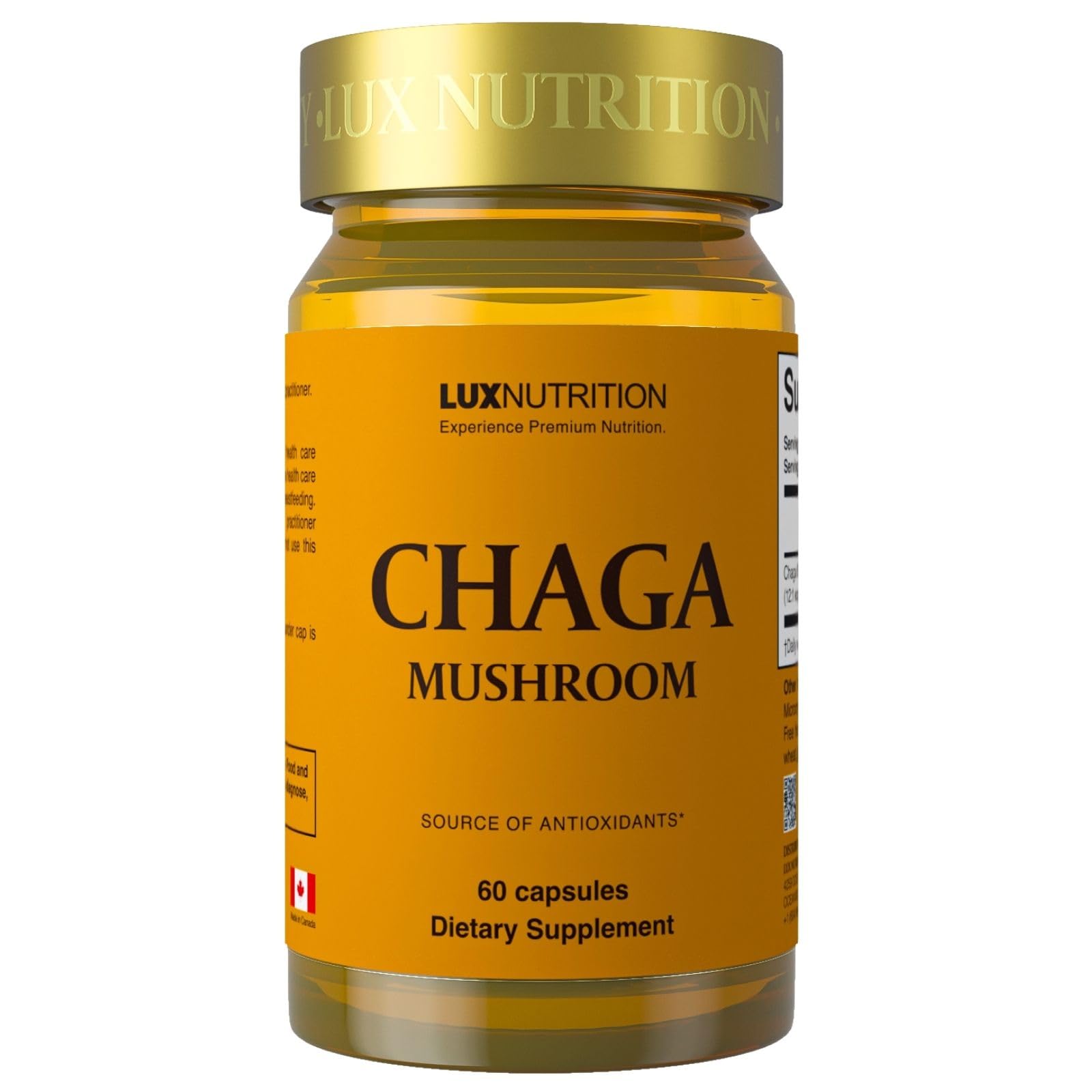 LUXNUTRITION Chaga Mushroom Extract Capsules, 60 Count