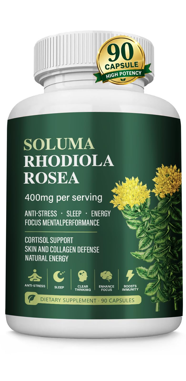 Soluma Rhodiola Rosea Extract Supplement, 90 Capsules