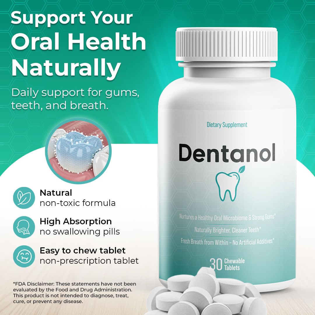 DENTANOL Oral Probiotic Supplement with Arctic Pine Resin & 4 Probiotic Strains, Chewable, 30 Count