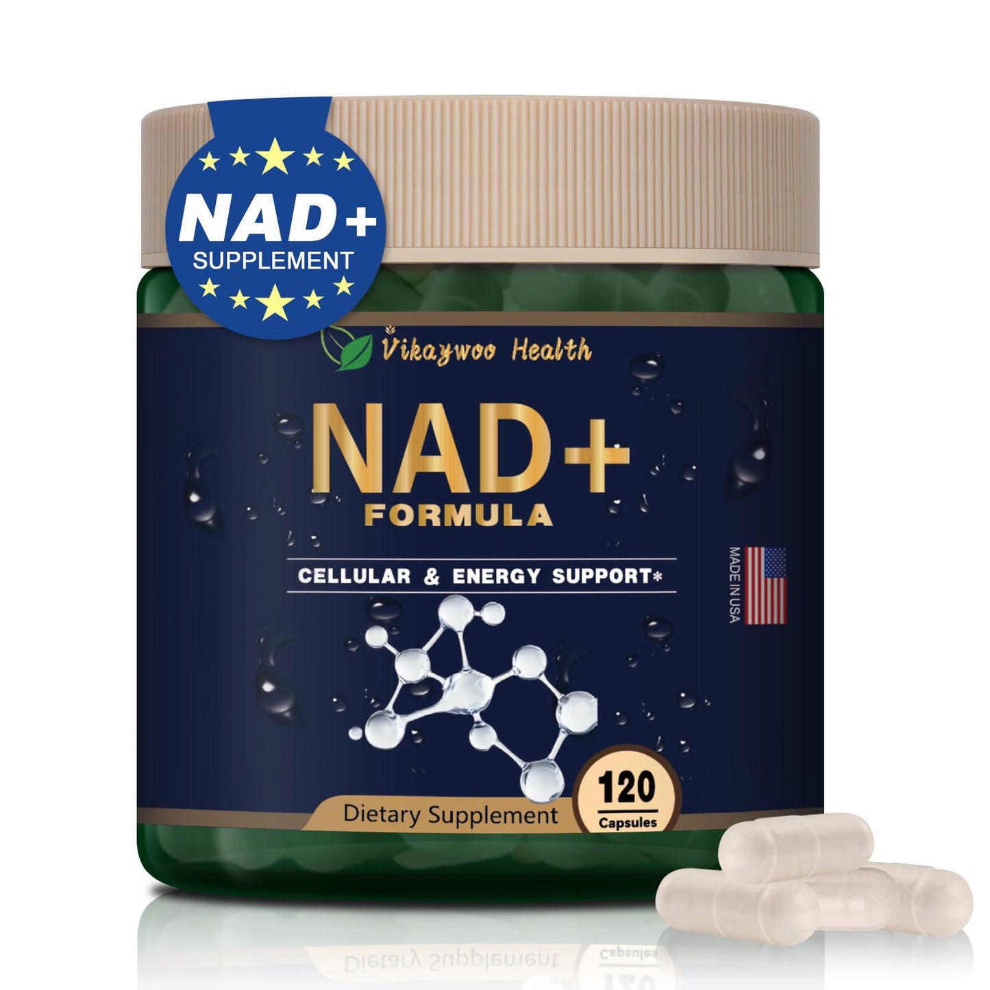 Vikaywoo NAD Supplement 1585 mg - True NAD & Resveratrol, NMN Alternative Liposomal NAD+ for Women & Men, 120 Capsules