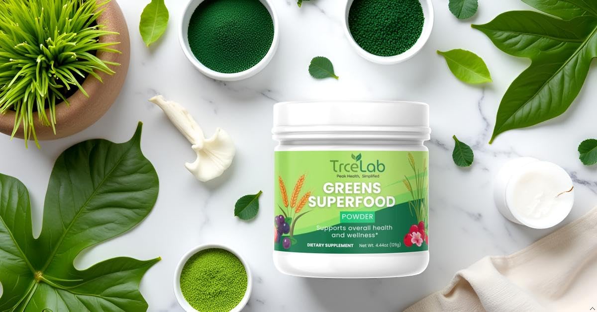 TRCELAB Super Greens Powder with Inulin & Ginger Root, 4.4 Ounce