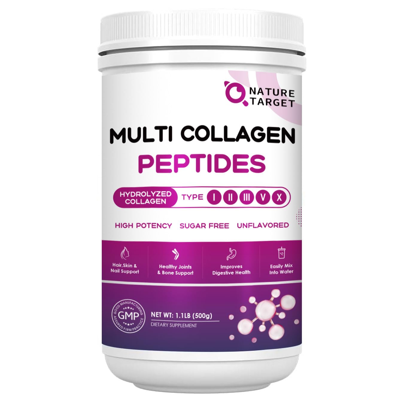 NATURE TARGET Multi Collagen Peptides Powder, 17.63 oz