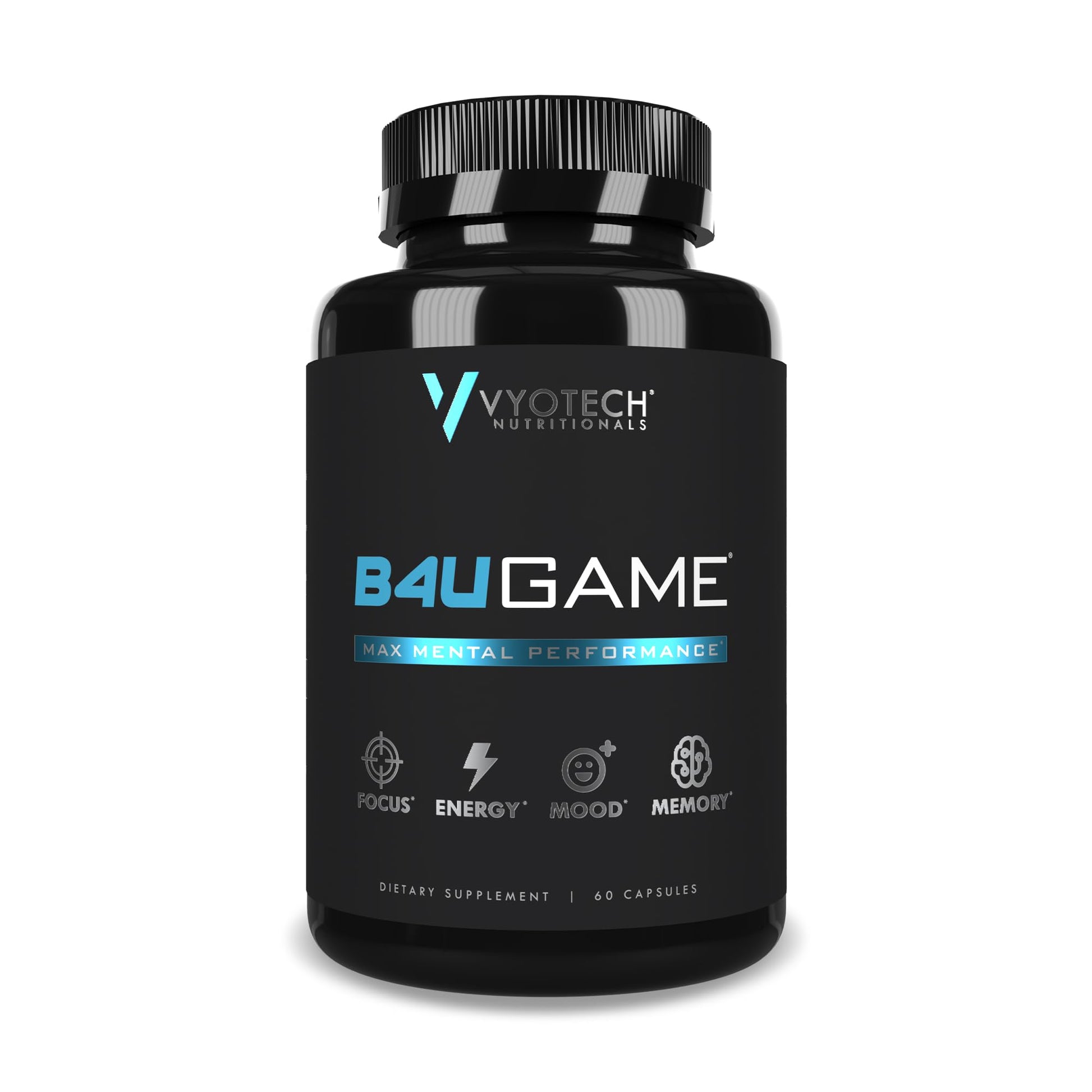 Vyotech Nutritionals B4UGAME Brain Booster Supplement, Max Mental Performance, Nootropic for Focus, Clarity, Memory, Mood, Energy & Concentration, DMAE, L-Tyrosine, Alpha-GPC, S7® Blend, 3rd Party Tested, 60 Capsules