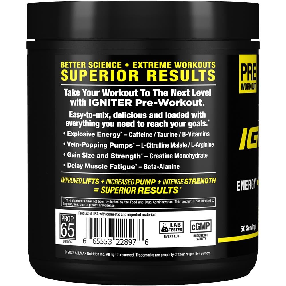 ALLMAX IGNITER Sport Pre-Workout Powder Blue Raspberry 11.64 oz