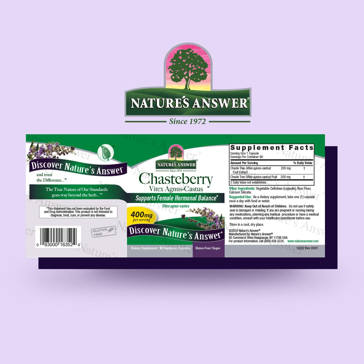 Nature's Answer Chasteberry Vitex Agnus Castus 400 mg Capsules 90 Count