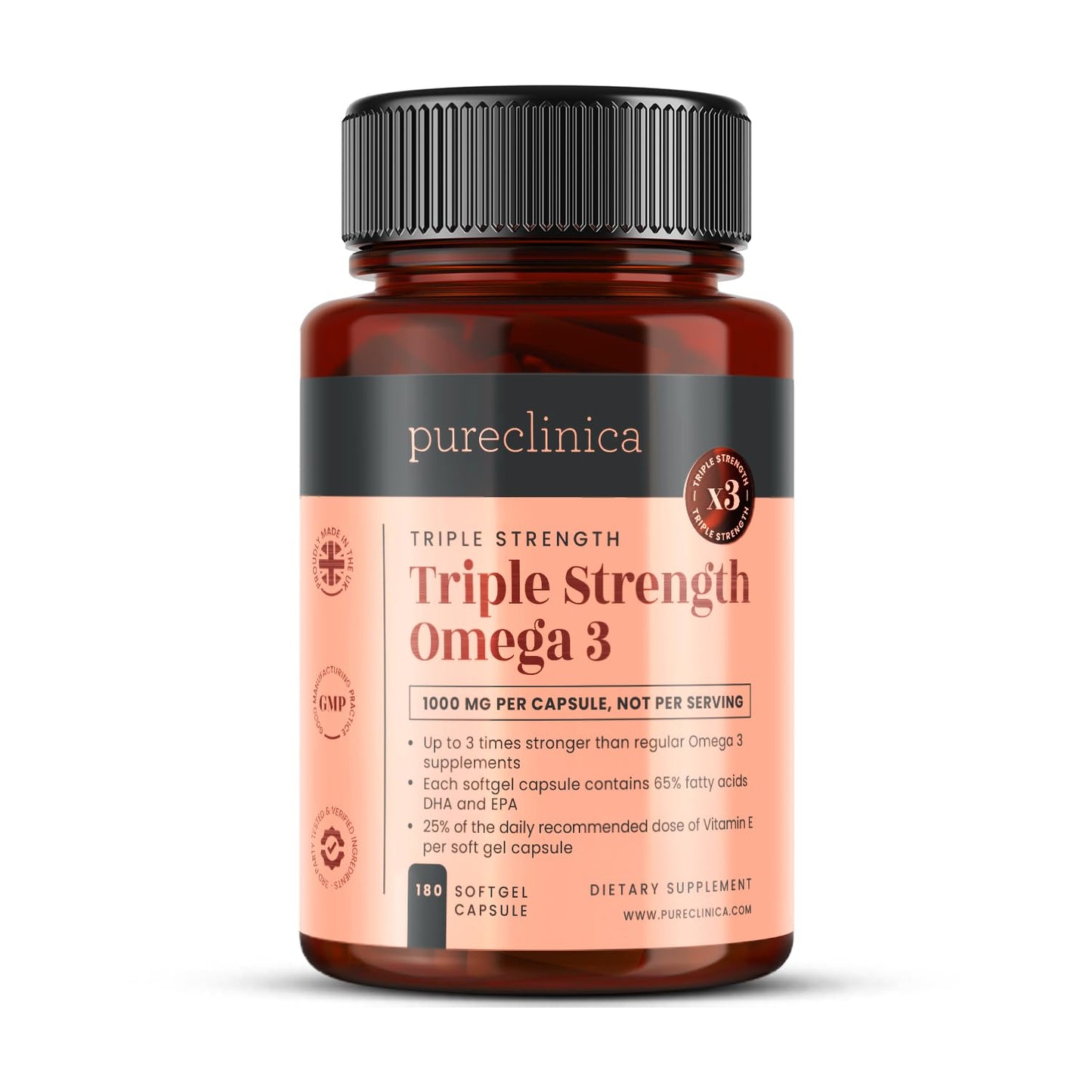 Pureclinica Triple Strength Omega 3 Fish Oil 1000mg 180 Softgels
