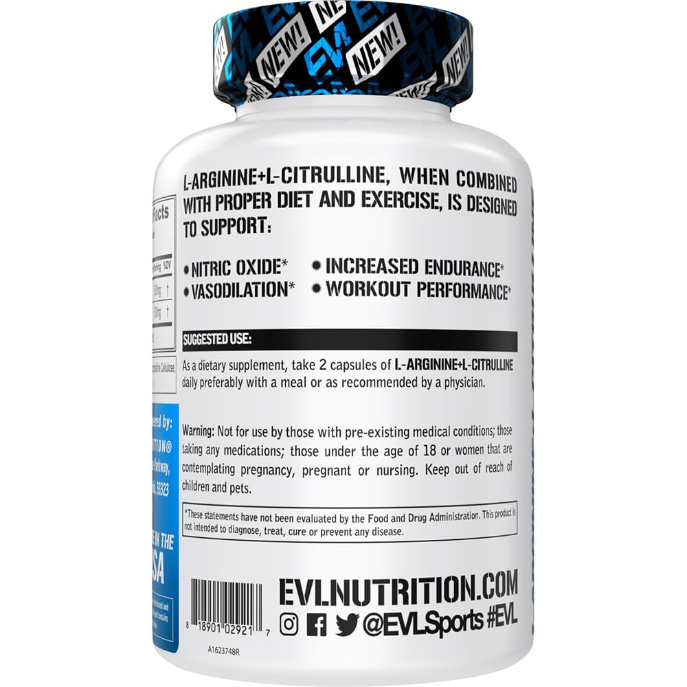 Evlution L-Arginine L-Citrulline Supplement Capsule 120 Count