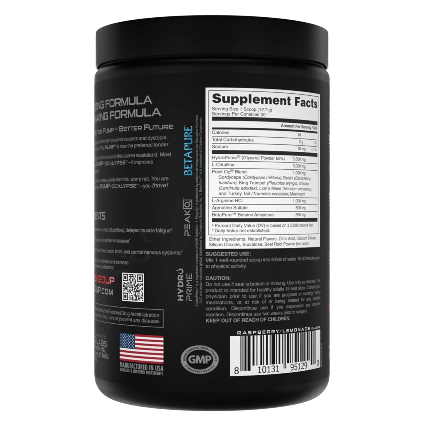 Bucked Up Pump-ocalypse Raspberry Lemonade Nitric Oxide and L-Arginine Supplement Powder 13.4 Ounce