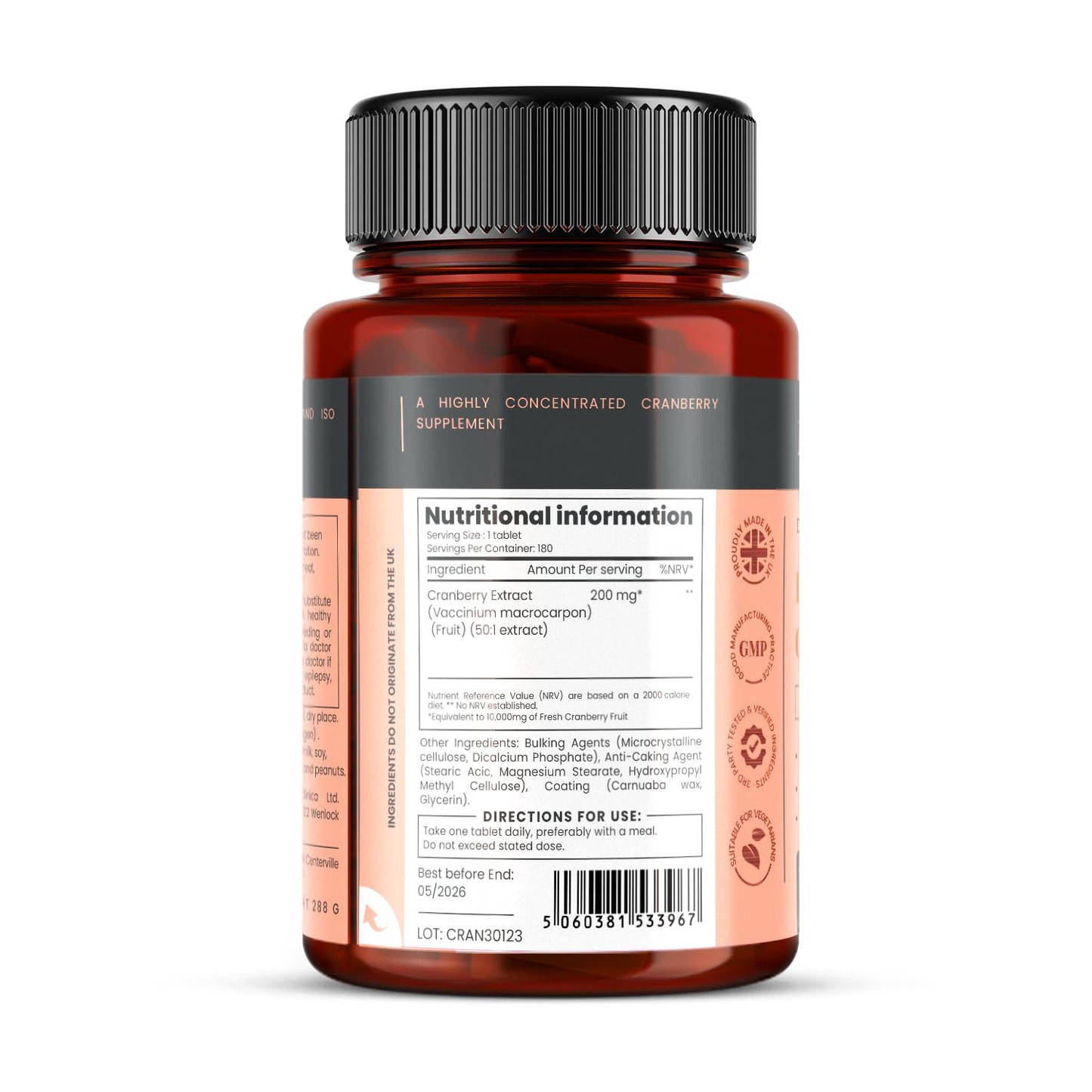 pureclinica High Strength Cranberry Extract Tablets 180 Count
