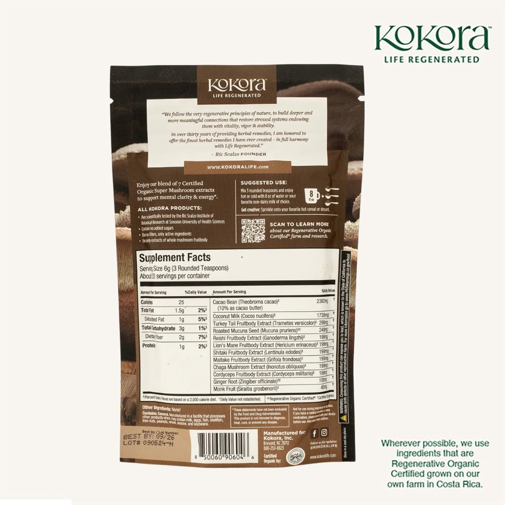 kokora 7 Mushroom Mocha Powder, 20 Servings