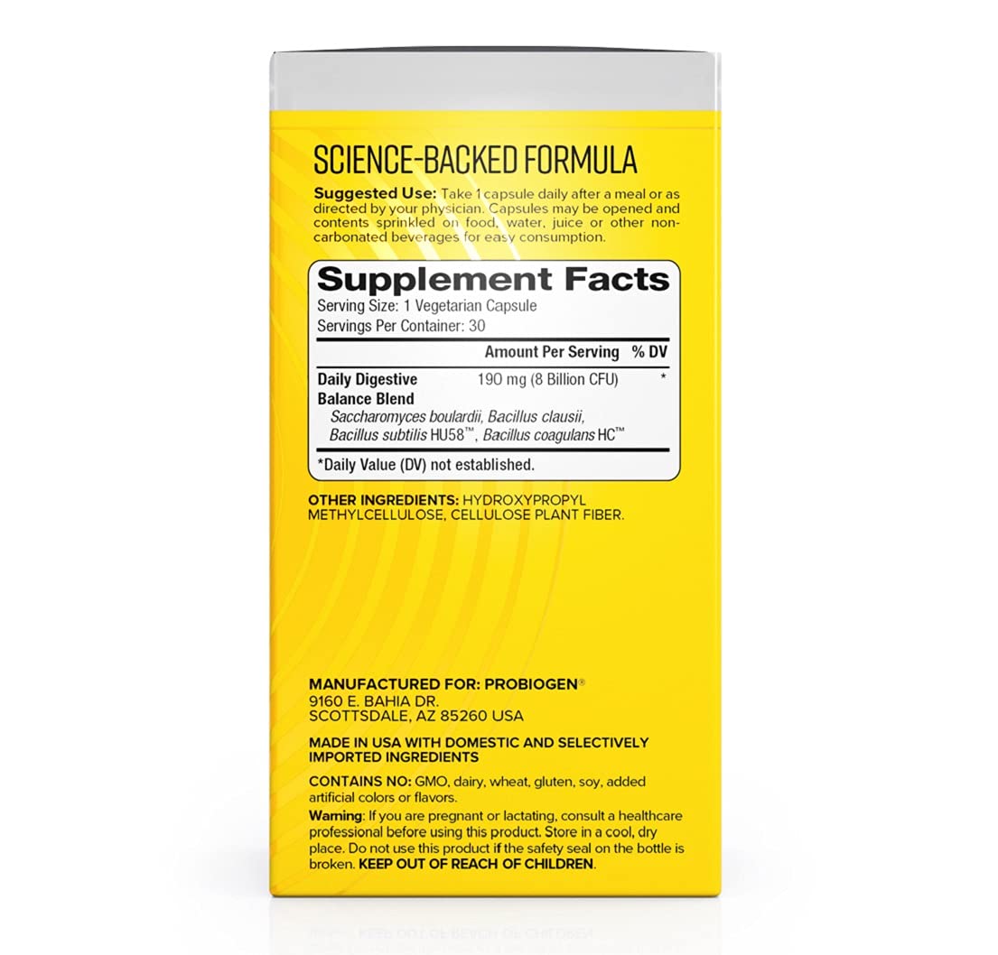 Probiogen Spore Probiotic Daily Digestive & Gut Health Support Probiotics for Women and Men, 30 Capsules