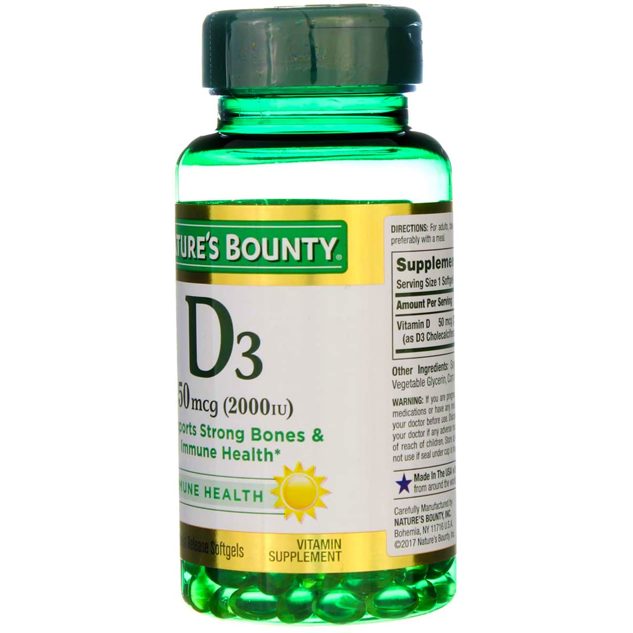 Nature's Bounty Vitamin D3 2000 IU Super Strength Softgels, 900 Count