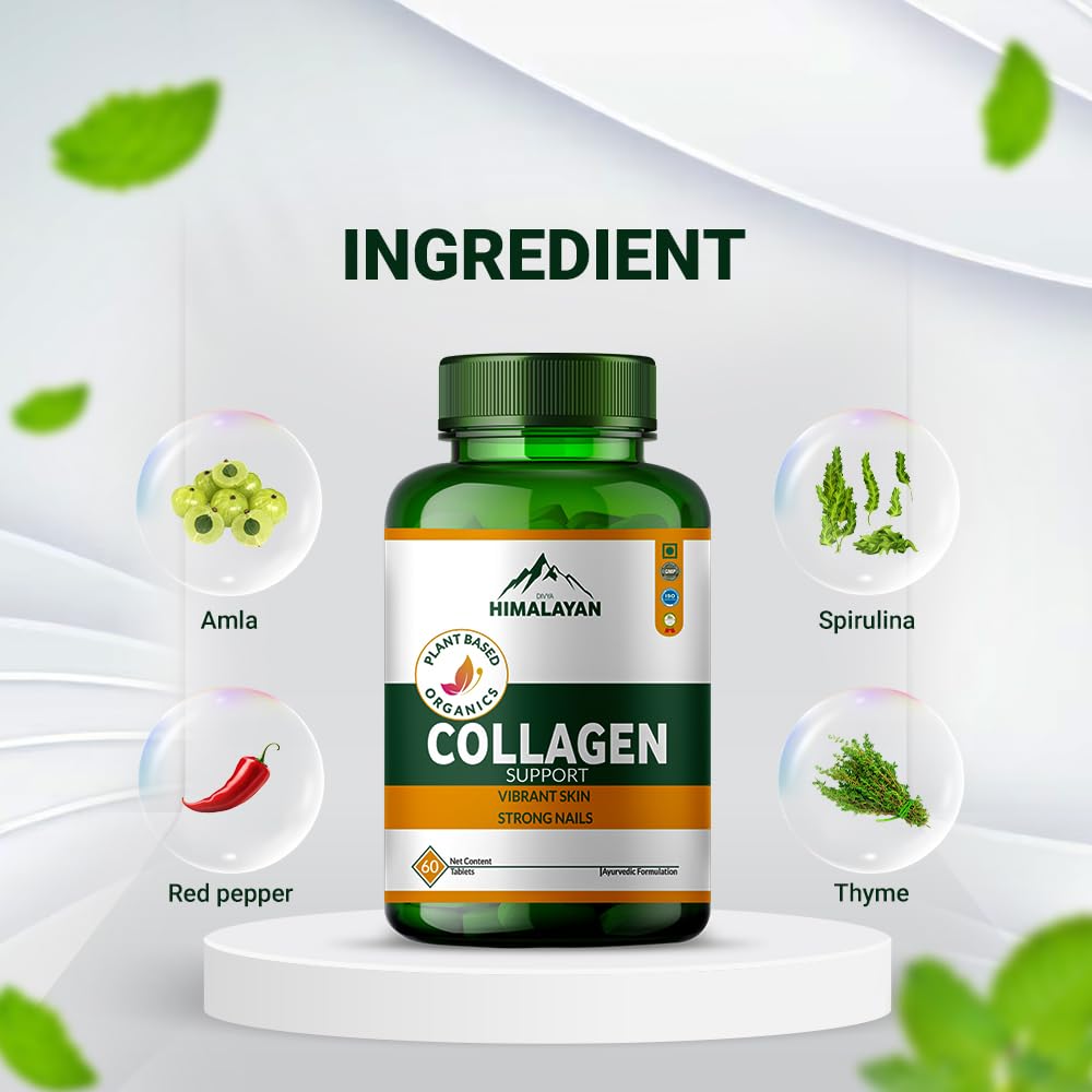 Divya Himalayan Multi Collagen Tablet Type I, II, III, V, X with Hyaluronic Acid, Biotin & Vitamin C for Hair, Skin, Nail, Bone & Joint Support, 60 Tablets
