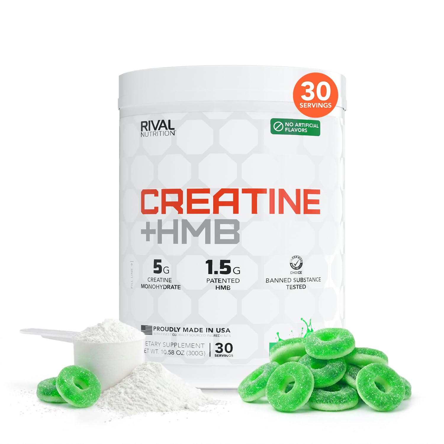 Rivalus Creatine + HMB Powder, 10.58 oz, Sour Candy, 30 Servings