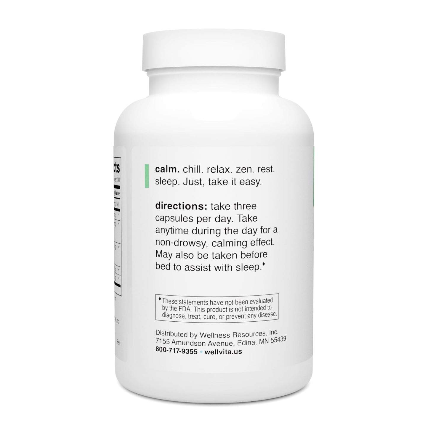 Wellness Resources Well+vita Calm Supplement for Relaxation, Sleep & Daytime Zen with Magnesium Glycinate and Taurate, L-Theanine, Passion Flower, Lemon Balm, Taurine, 90 Capsules