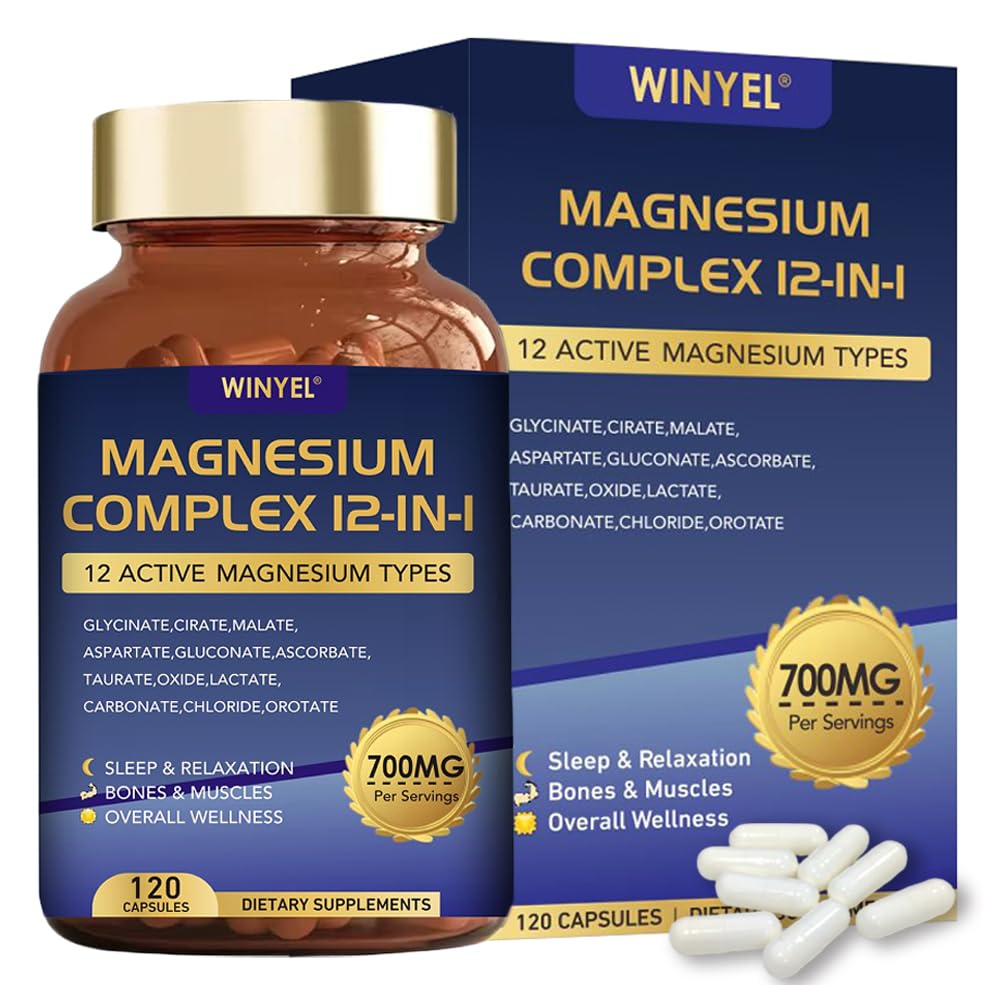 WINYEL Magnesium Complex 700mg 12-in-1 Magnesium Supplement with Glycinate, Citrate, Malate 120 Capsules