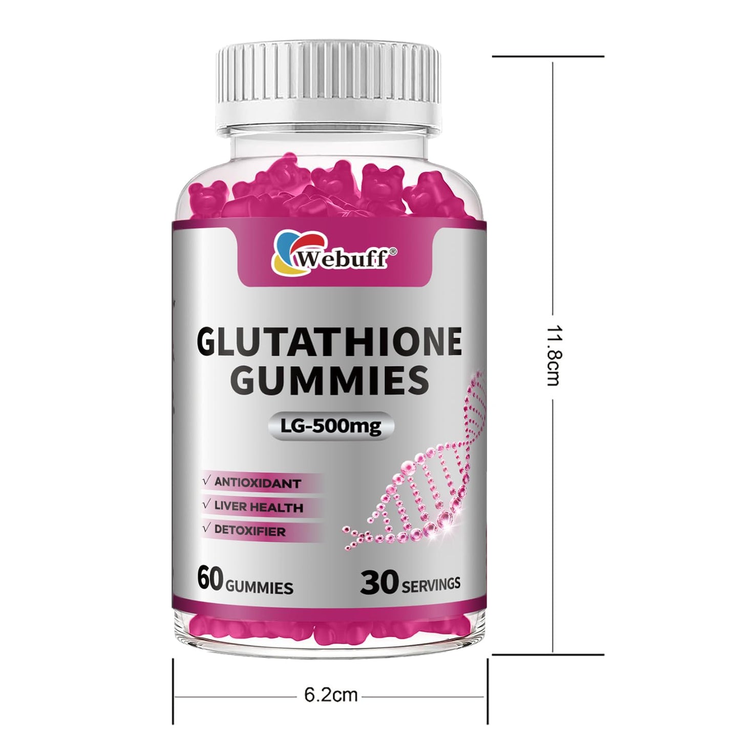 Webuff Glutathione Gummies with Collagen 500mg Vitamin C & B6 Skin Glow Hair & Nail Support Anti-Aging Antioxidant Sugar-Free Non-GMO Strawberry Flavor, 60 Gummies