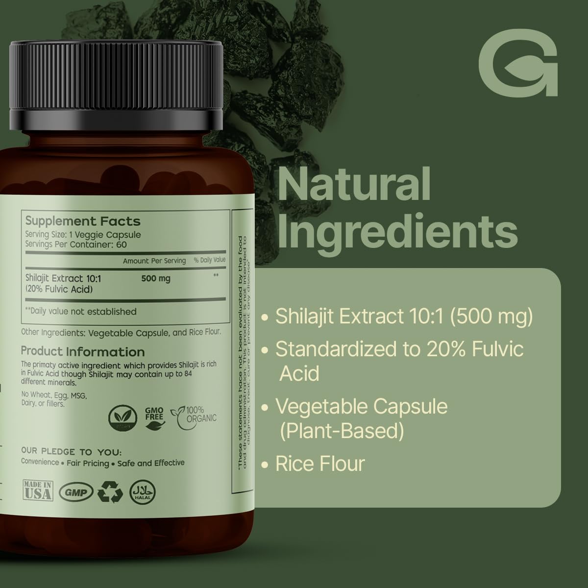 GREEN'S BEST Pure Himalayan Shilajit Capsules 60 Capsules