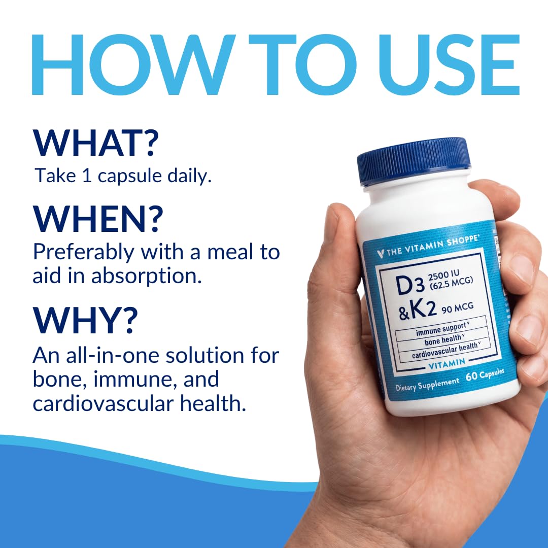 The Vitamin Shoppe Vitamin D3 2500 IU & K2 90 mcg Capsules, 60 Count