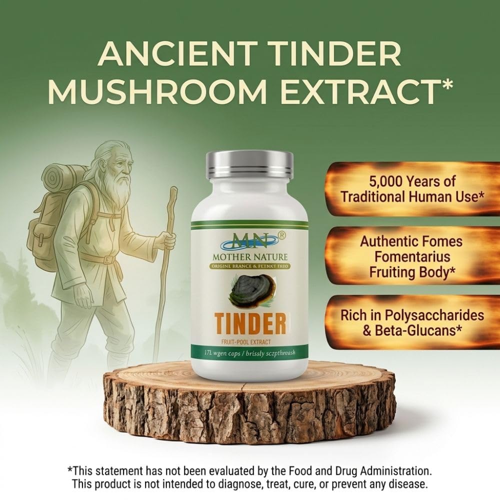 Mn Mother Nature Inc Tinder Mushroom Extract 500mg Fomes Fomentarius Fruiting Body Capsules 120