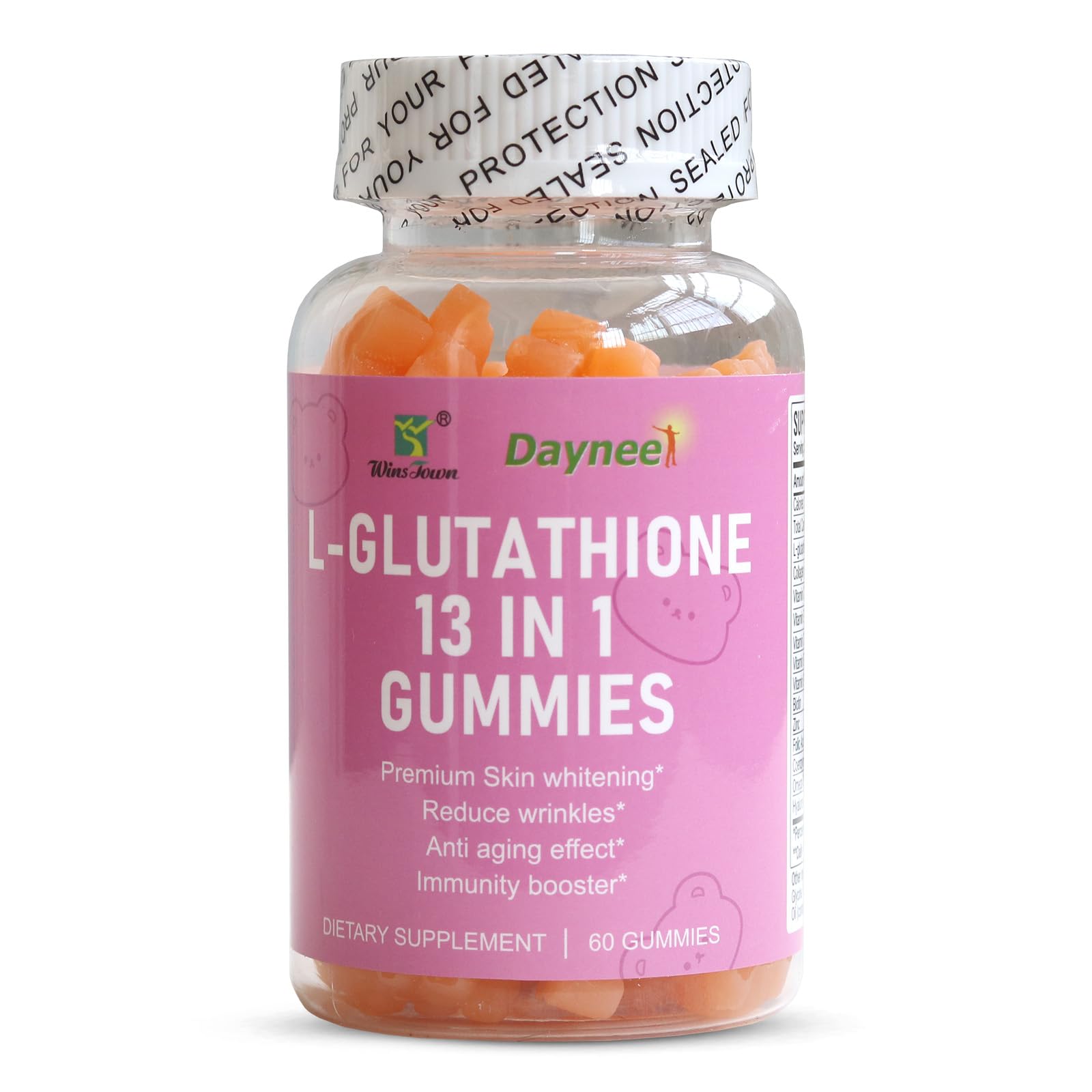 Wins Town L-Glutathione 13 in 1 Gummies 1200mg, 60 Count