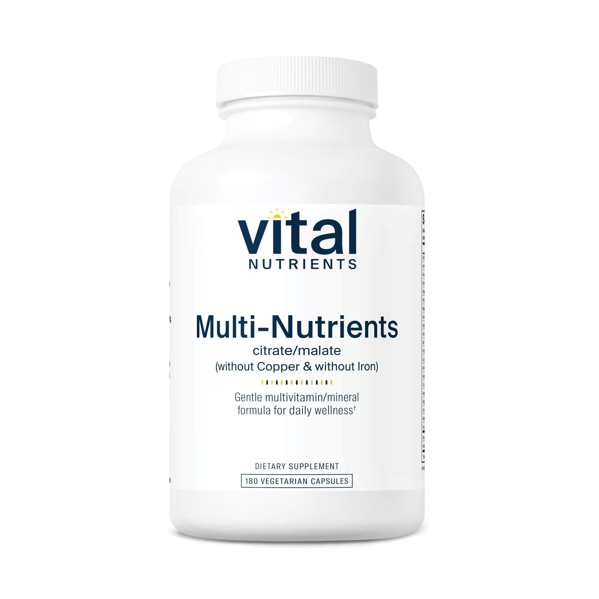Vital Nutrients Multi-Nutrients 3-Vegetarian Multivitamin-Citrate/Malate Formula-Without Copper or Iron- Multi Vitamin, Mineral, & Antioxidant Supplement- Gluten, Dairy, Soy Free-Non-GMO Capsules 180