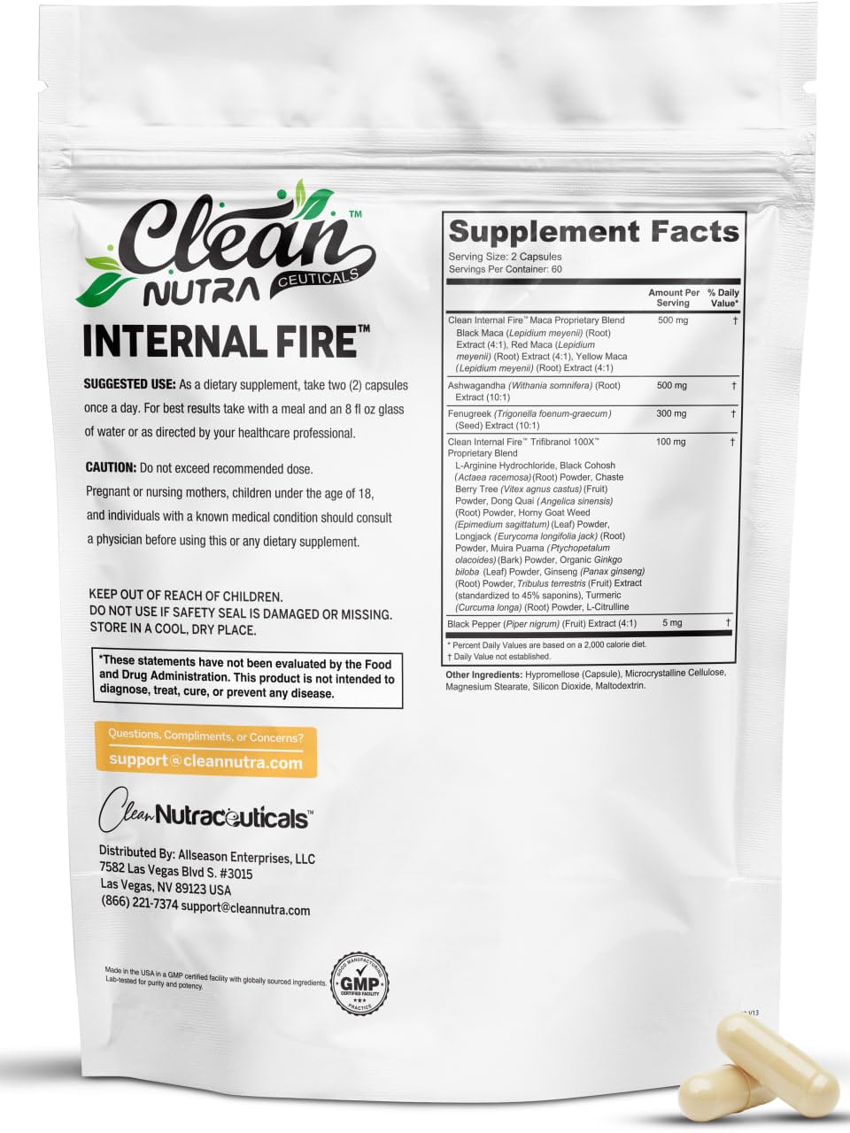 Clean Nutraceuticals Internal Fire One Herbal Supplement 120 Capsules