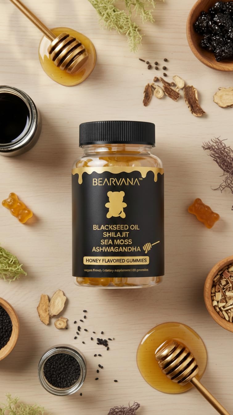 BEARVANA Black Seed Oil Gummies with Shilajit, Sea Moss & Ashwagandha 60 Gummies