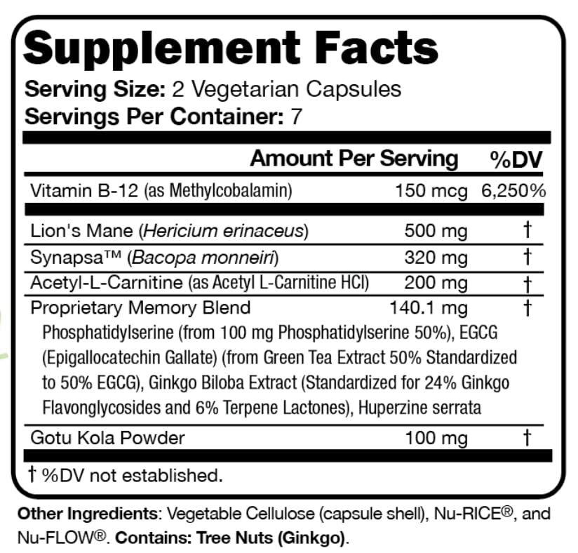 Script Essentials Memory Script Lions Mane Ginkgo Phosphatidylserine Nootropic Focus Capsule 1