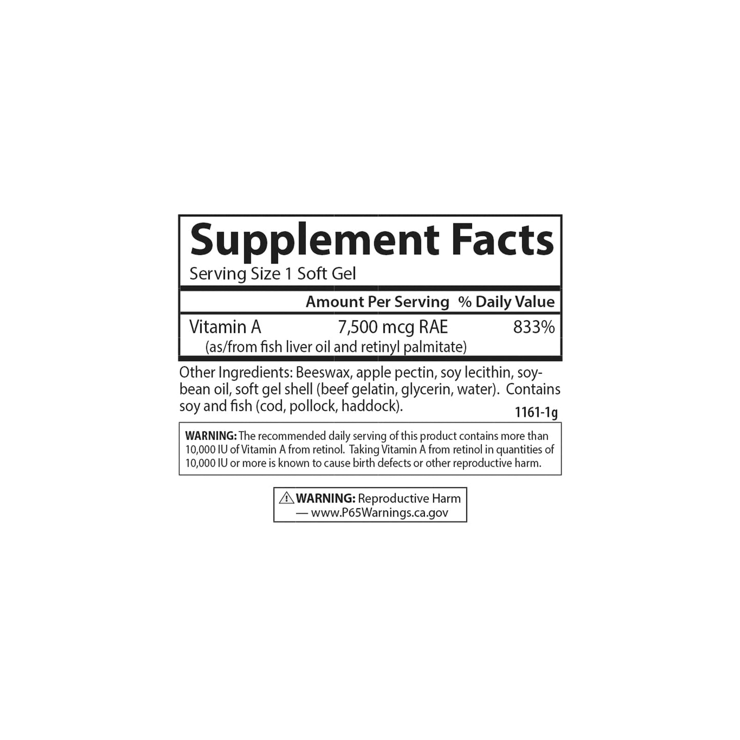 Carlson Vitamin A with Pectin 25000 IU Softgels 100