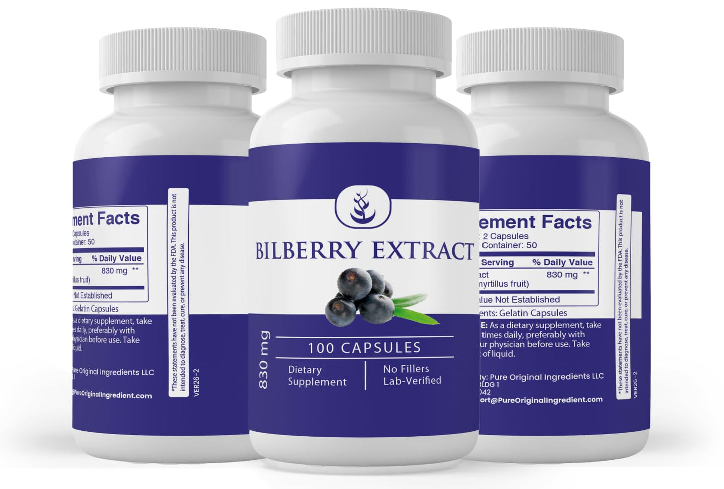 PURE ORIGINAL INGREDIENTS Bilberry Extract Capsules 100 Count