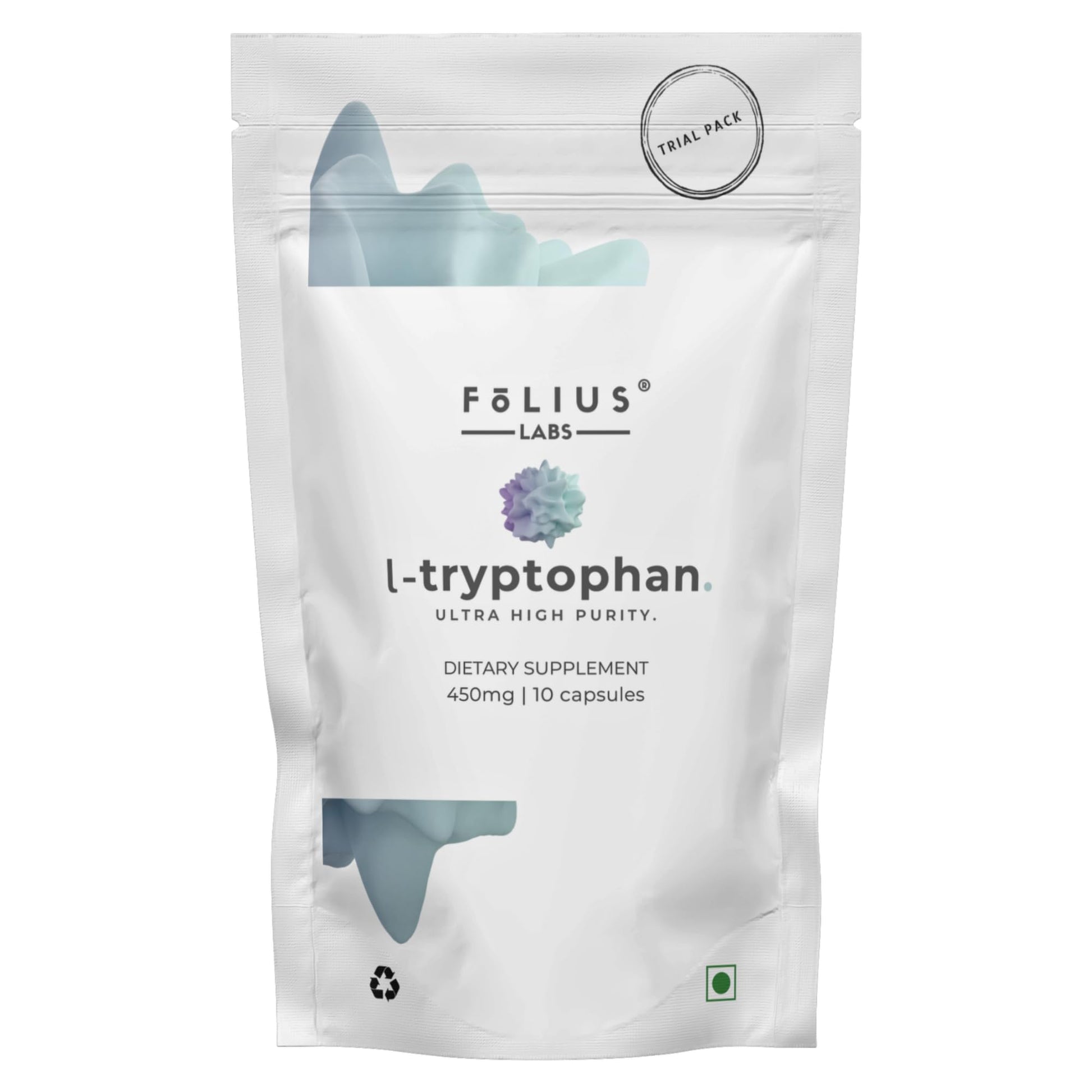 FOLIUS LABS Clean Label L-Tryptophan Supplement 450mg – Essential Amino Acid – Supports Restful Sleep and Relaxation, Capsules, 10 Count