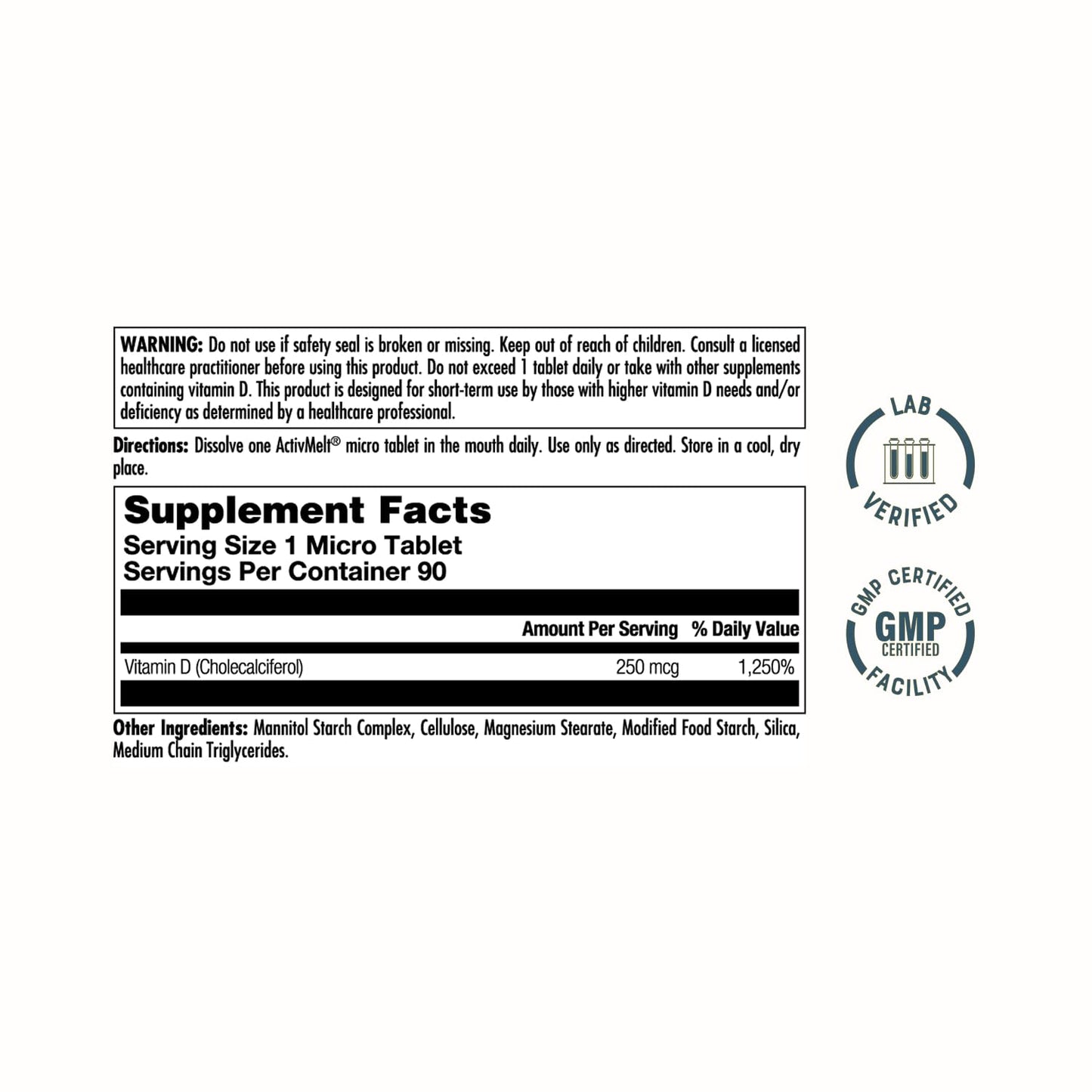 KAL Ultra Vitamin D3 10000 IU (250mcg) Tablet, 90 Count