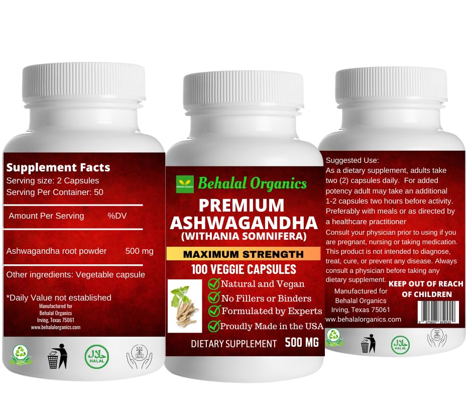 Behalal Organics Ashwagandha Quick Release Capsules 100 Count