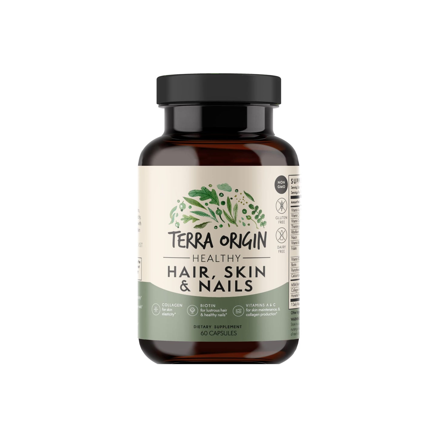 TERRA ORIGIN Healthy Hair, Skin and Nails Supplement with Collagen, Biotin, Horsetail & B-Complex 60 Capsules