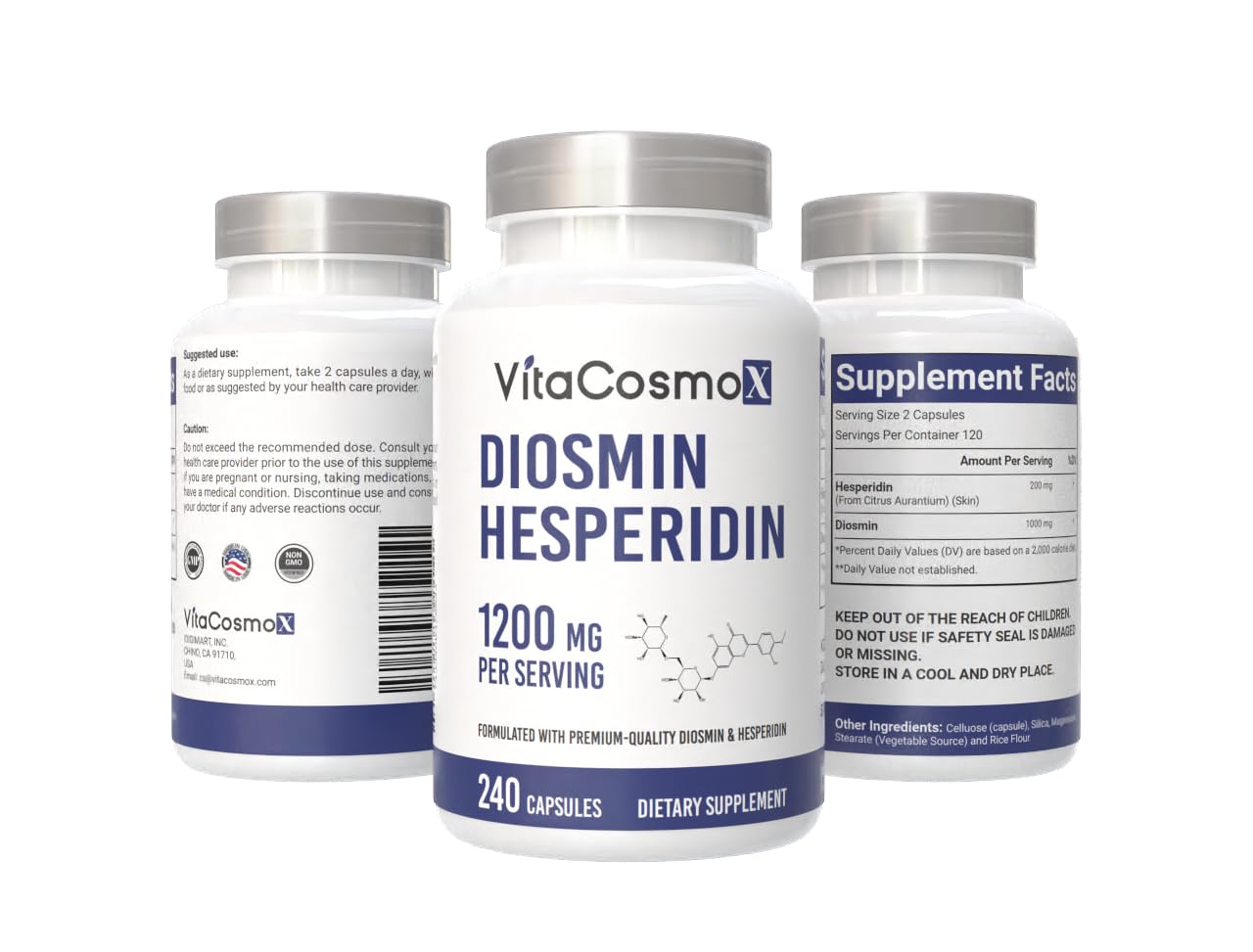 VitaCosmoX Diosmin Hesperidin 1200 mg Complex, 480 Capsules