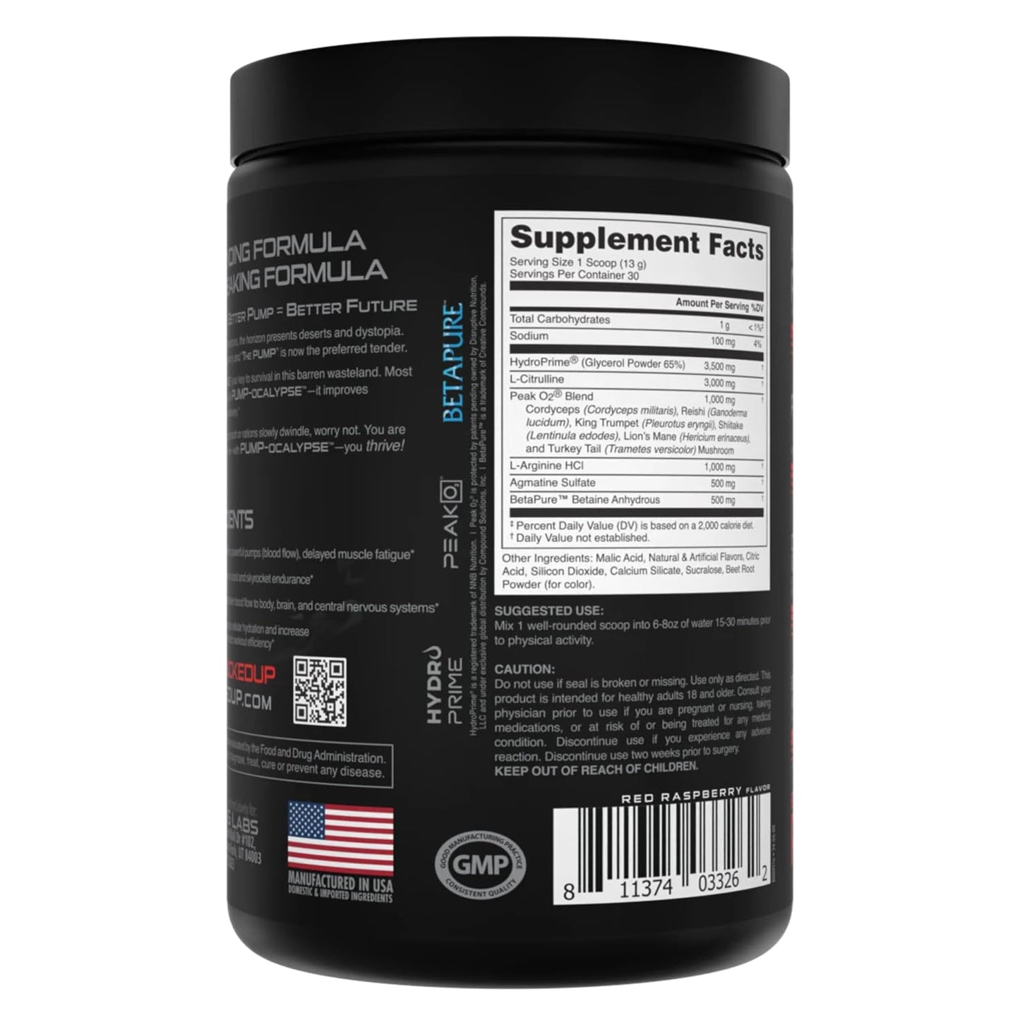 Bucked Up Pump-ocalypse Blood Raz Nitric Oxide and L-Arginine Supplement with Citrulline Malate, GlycerPump Powder 13.8 Ounces