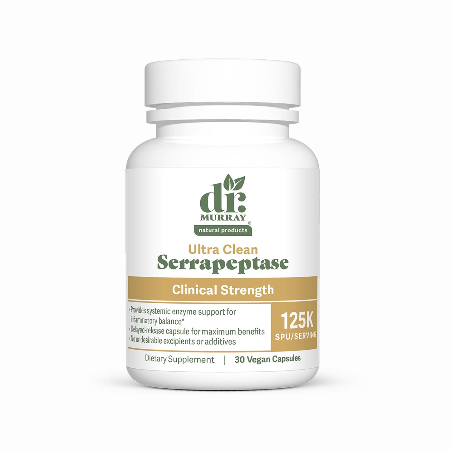 Dr. Murray Natural Products Ultra Clean 125,000 SPU Serrapeptase Clinical Strength - Proteolytic Enzyme Capsules 30 Count