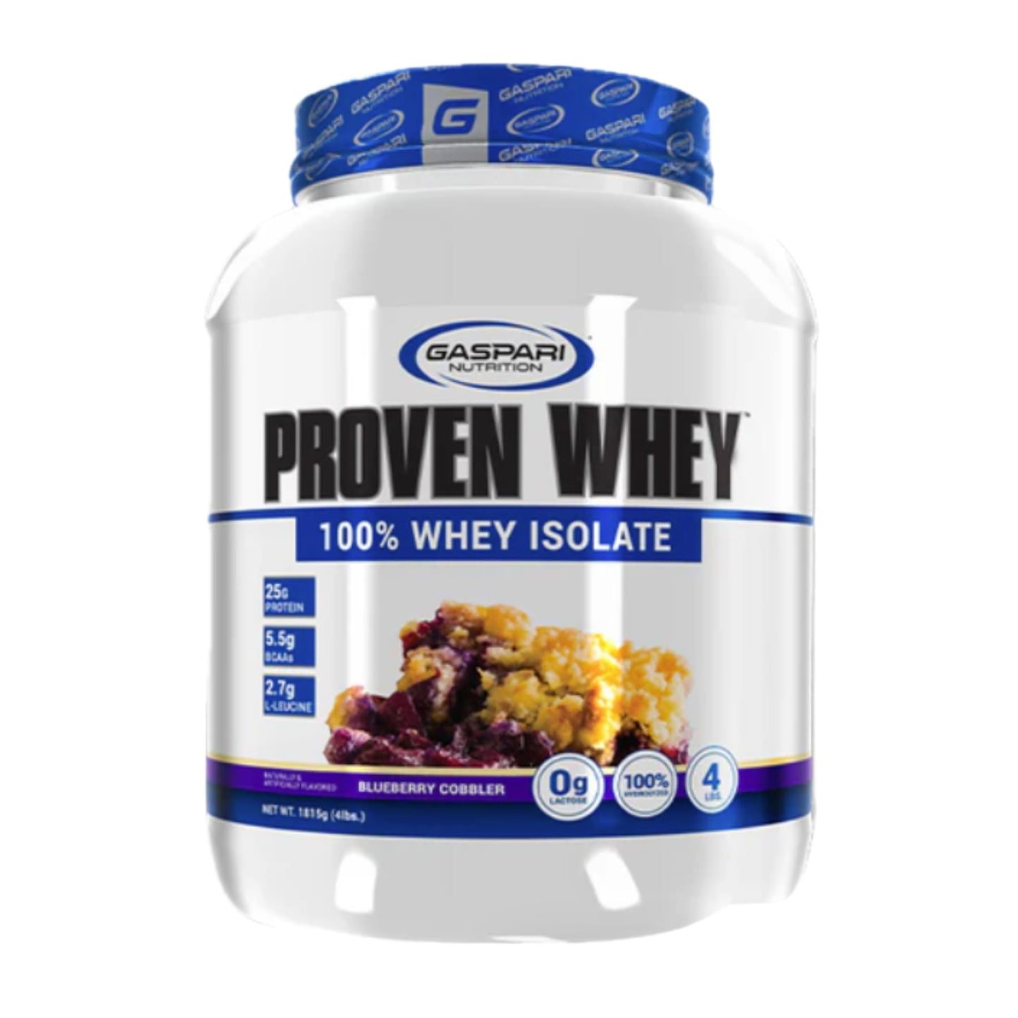 Gaspari Nutrition Proven Whey 100% Hydrolyzed Whey Isolate Powder, High Protein, Lactose Free, Low Carbohydrate and Low Sugar, Blueberry Cobbler, 4 lb (Pack of 1), 64 Servings
