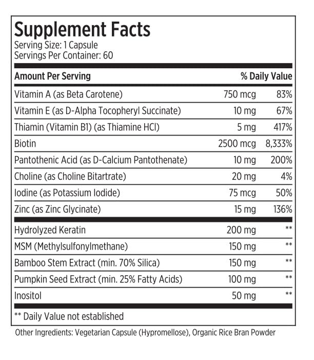 LES Labs Hair Health – Hair Growth & Nails Supplement, Improved Thickness, Strength & Fullness – Keratin, Biotin, Pumpkin Seed & MSM, 60 Capsules