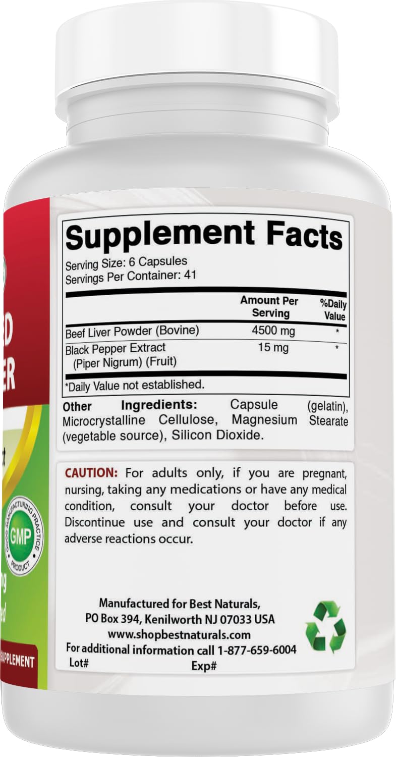 Best Naturals Grass Fed Beef Liver Capsules 250 Count