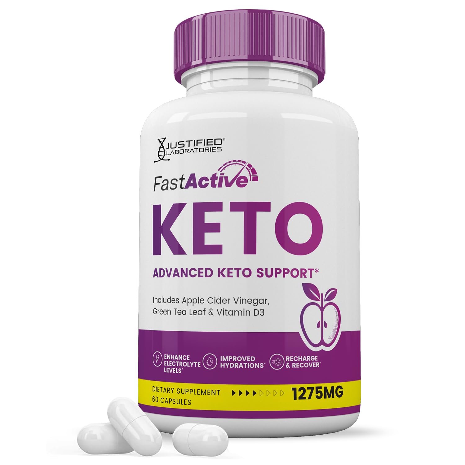 Justified Laboratories Fast Active Keto ACV Pills 1275MG Keto Support Blend Capsule, 60 Capsules