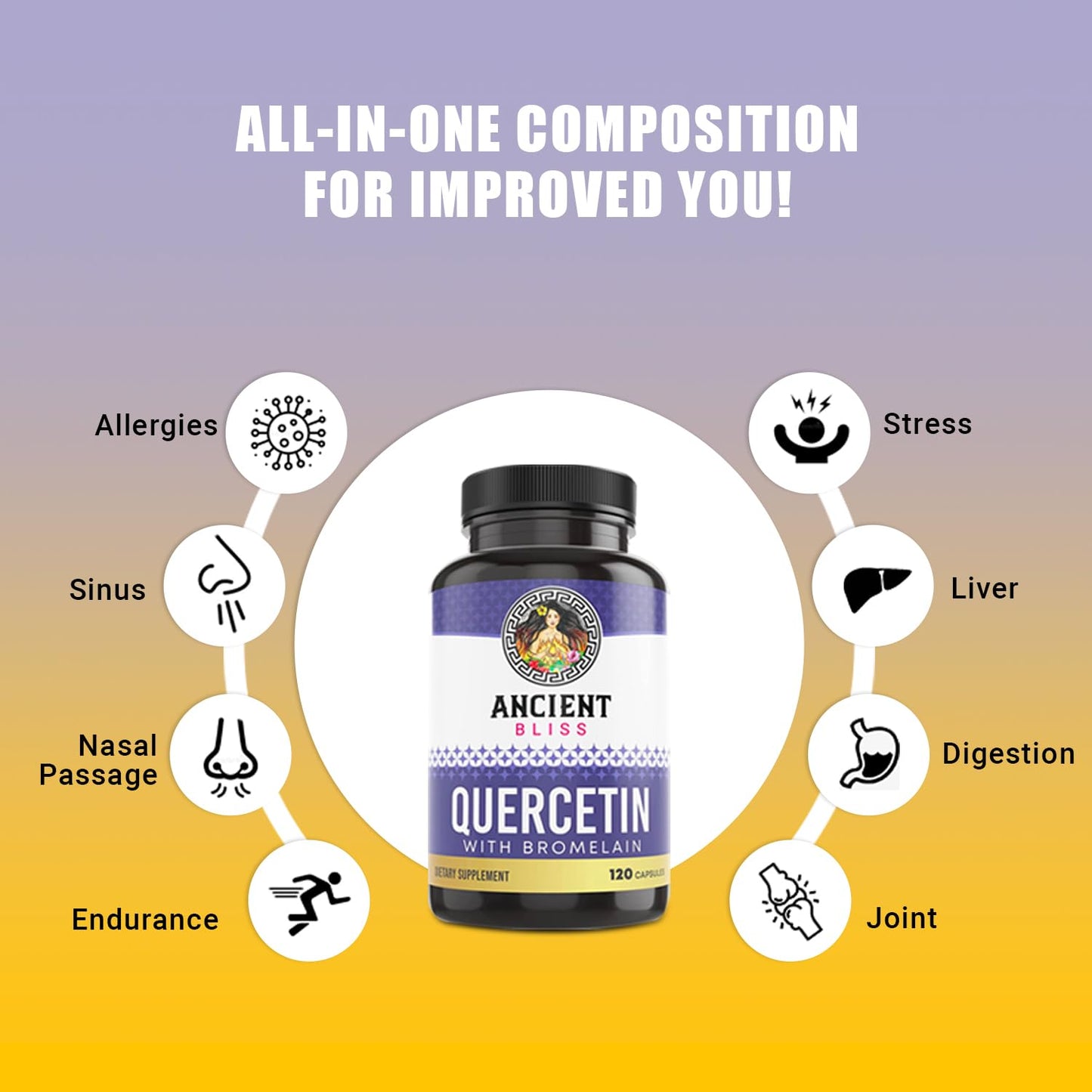Ancient Bliss Quercetin with Bromelain Capsules, 120 Capsules