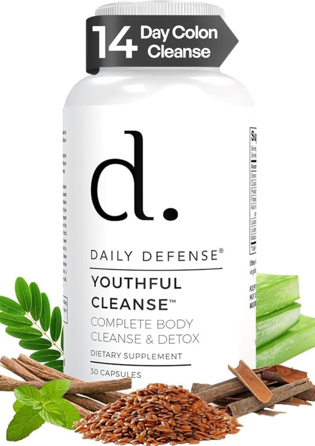Daily Defense 14 Day Cleanse Pills Colon Cleanser Detox for Weight Flush Intestinal Cleanse Pills & Probiotic - Fast Natural Laxative for Constipation Relief - Bowel Movement Supplements for Stomach Bloating 30 Capsules