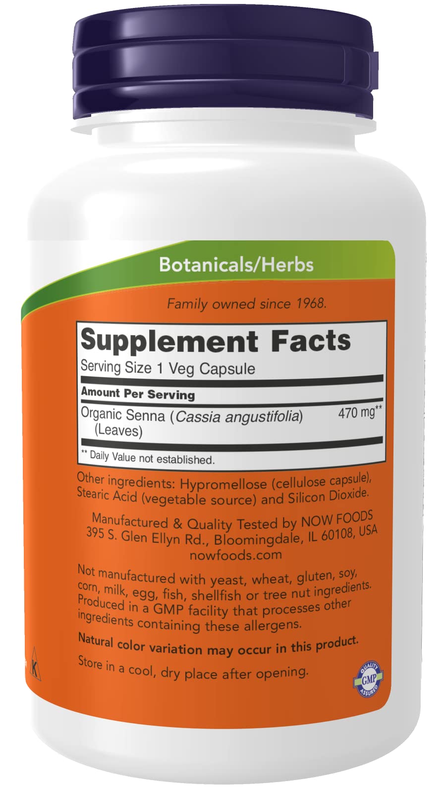NOW Foods Senna Leaves 470mg Capsules, 200 Count
