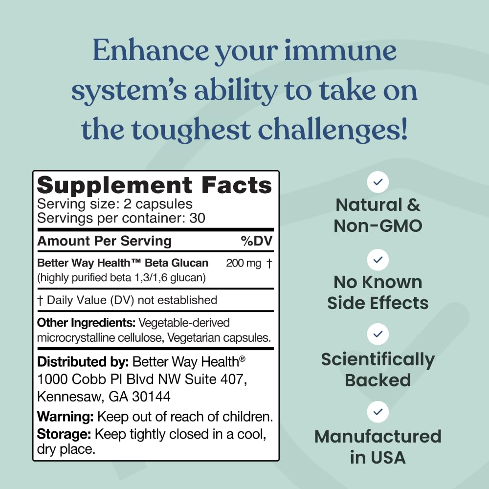 Better Way Health Advanced Immune Readiness Highly Purified 1,3/1,6 Beta Glucan 100mg Capsules, 60 Count