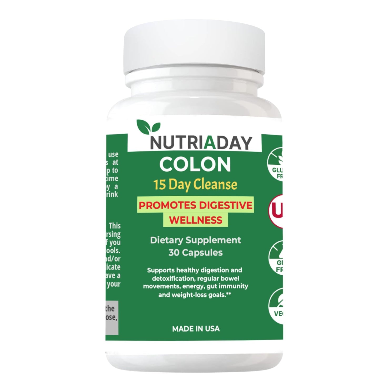 NUTRIADAY Colon 15 Day Cleanse - Advanced Gut Health Solution - Detox Cleanse for Humans with Cascara Sagrada, Psyllium Husk & Probiotics - Advanced Colon Cleanse Capsule, 30 Veg Capsules